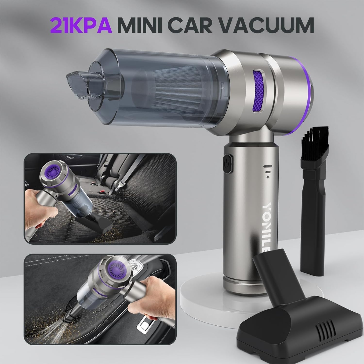 Yomile Electric Air Duster & Car Vacuum AD006 - 2 in 1, 210000RPM, 21000PA, Wireless, Purple, 9000mAh Battery