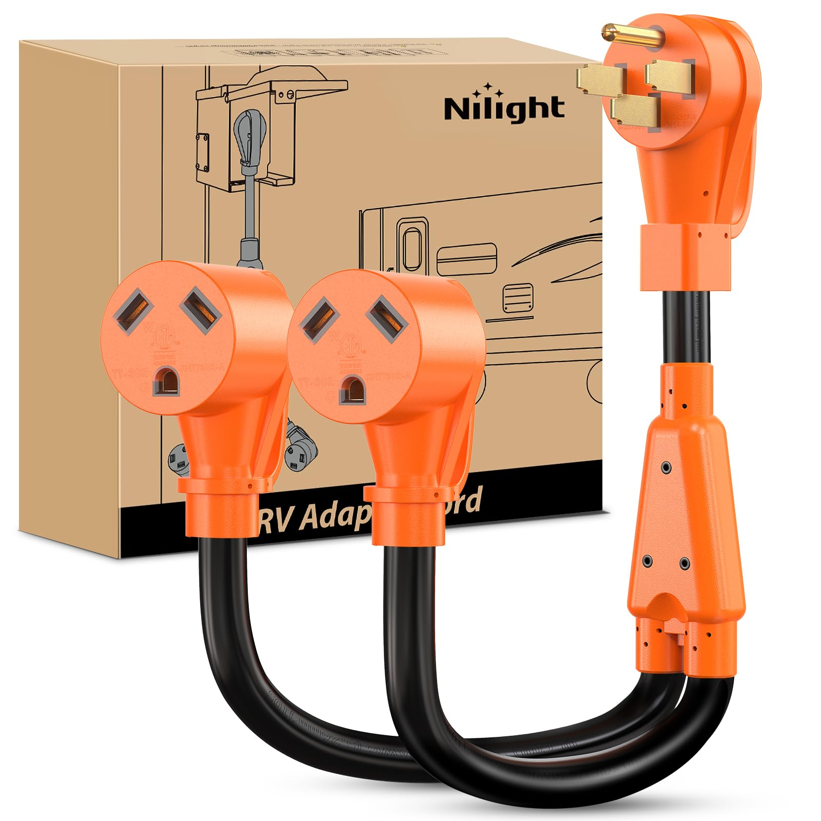 Nilight 50 Amp To 30 Amp Rv Y Splitter Adapter Cord 50A Male Plug To Two 30A Female Outlet Nema 14-50P Tt-30R Pure Copper Stw 10