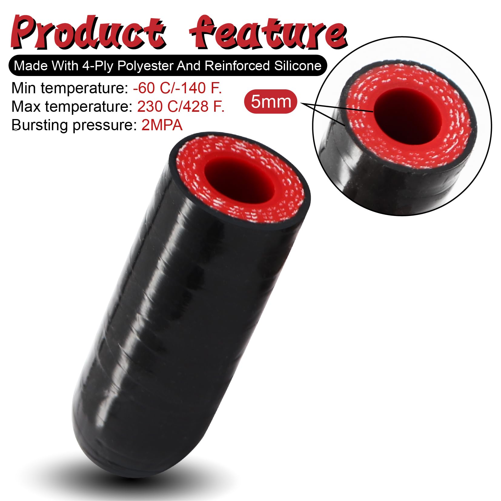 High Temperature 4-Ply Reinforced Silicone Hose Cap ID 3/8 Inch(9.5mm) Hose End Plug For Turbo Bypass Valve/Vacuum/Fix Leak/Thro