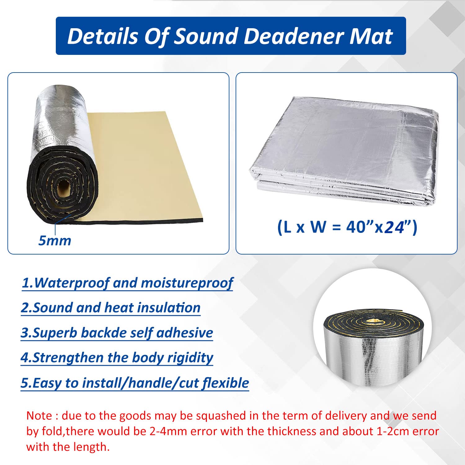 Car Heat Sound Deadening Insulation Mat, - 197 Mil 6.5 Sqft Automobile Sound Deadening & Heat Insulation Material For Auto Hood