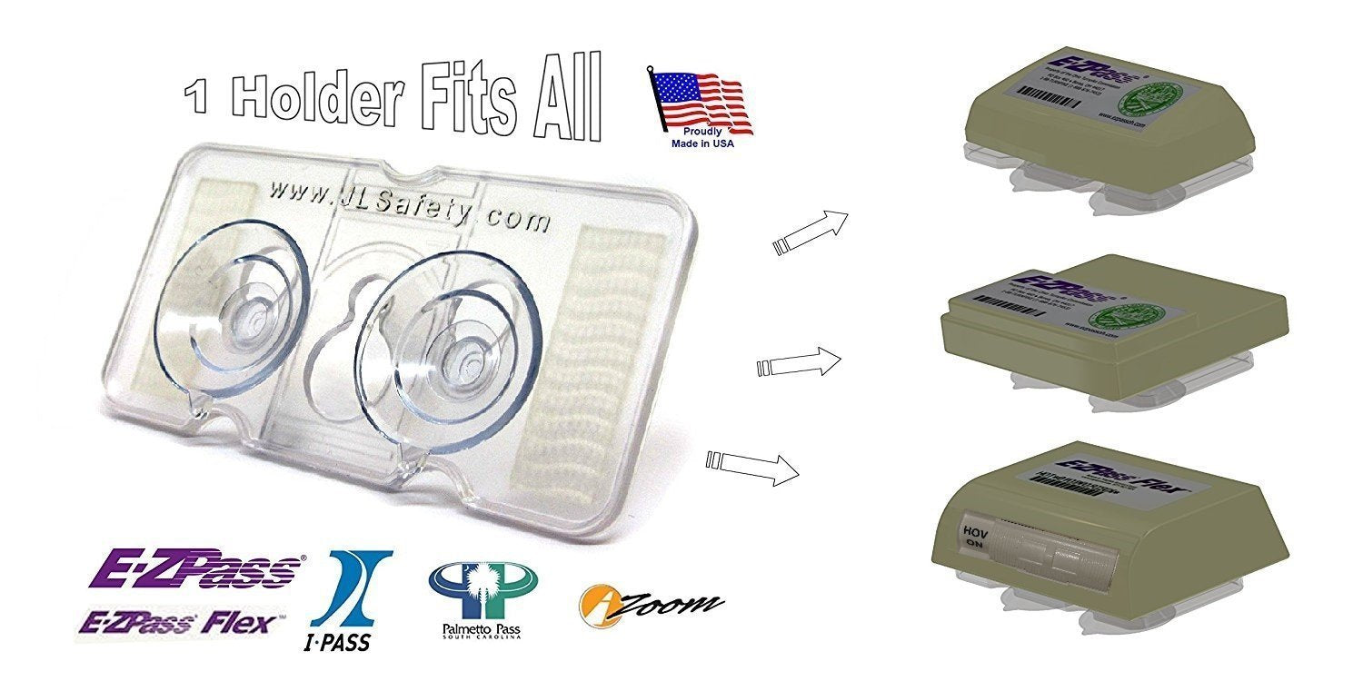 JL Safety EZ Pass-Mate Clear Holder for EZPass Flex & Standard - Durable Plastic, Patent Pending, Made in USA
