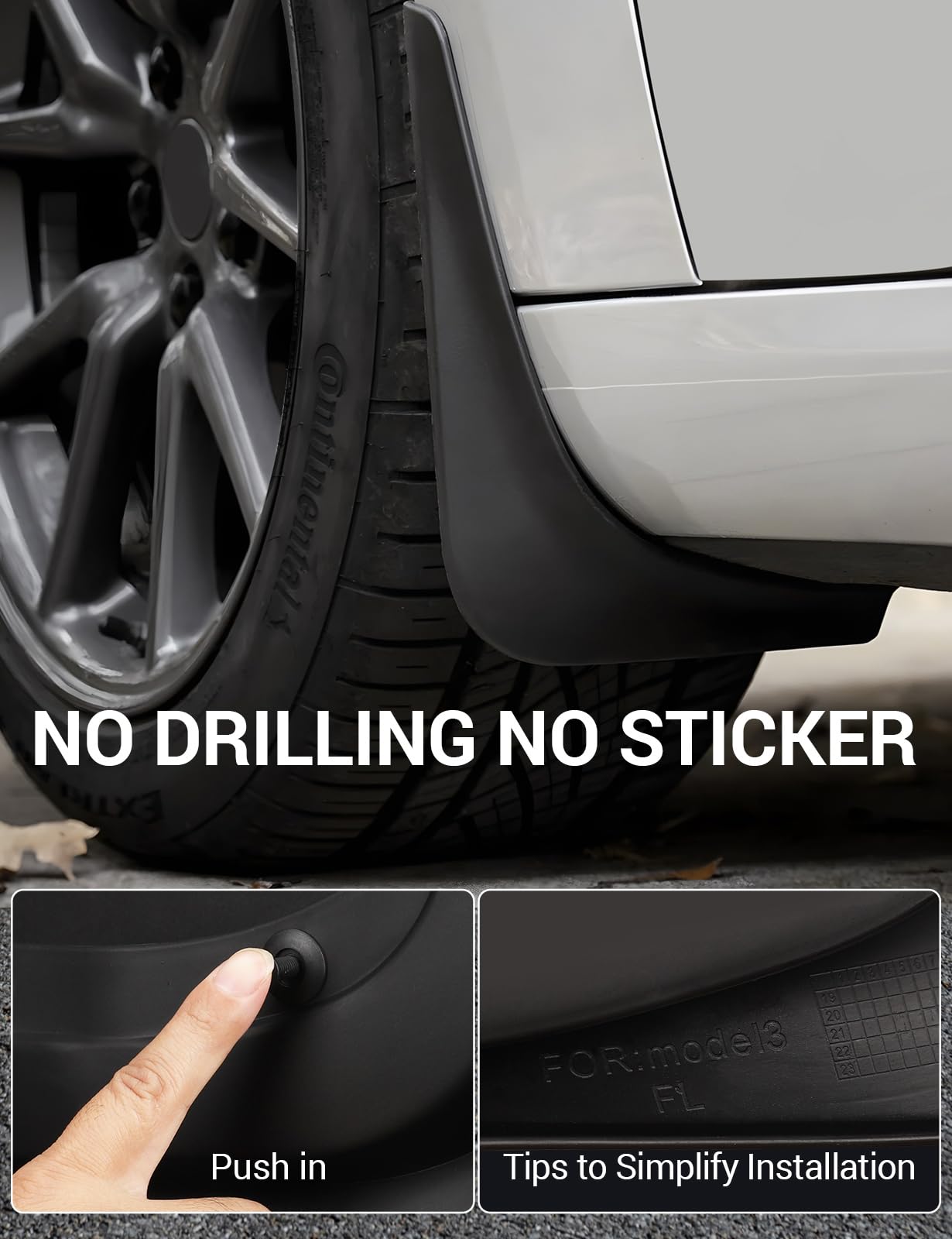 Basenor 2017-2023 Tesla Model 3 Mud Flaps Splash Guards Fenders No Drilling No Tape Mudflaps All Weather Protector Mudguards For