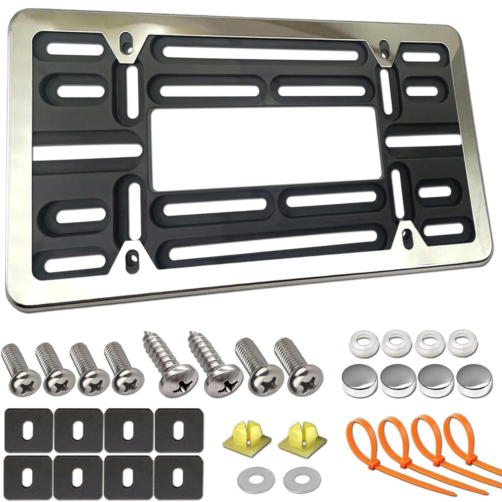 Fbjtdq Front License Plate Mounting Kit- Stainless Steel License Plate Frame And Universal Bracket For No Drilling Hole Front Bu