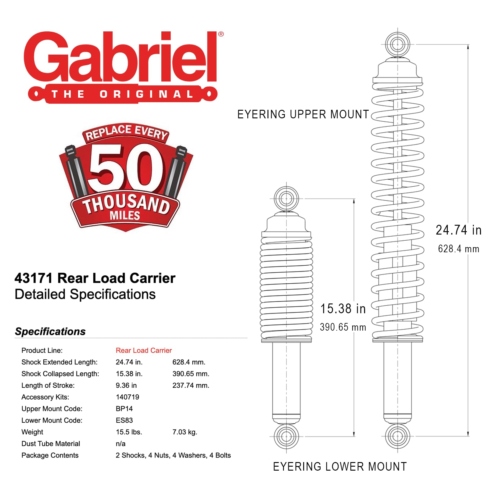 Gabriel 43171 Rear Towing Shock Absorbers with Coil Springs for Ford Explorer/Mercury Mountaineer - Black/Red, Metal, 1 Pair