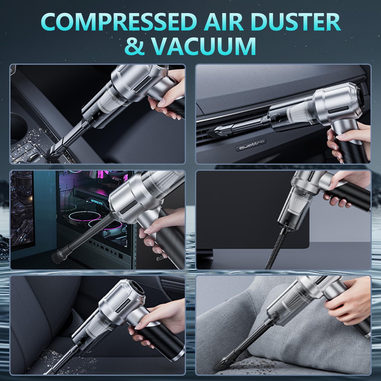 houscly Portable Cordless Mini Vacuum Cleaner ST-6655, 20000PA, 4-in-1 Duster & Air Blower, Black, Ideal for Car, Home, Office