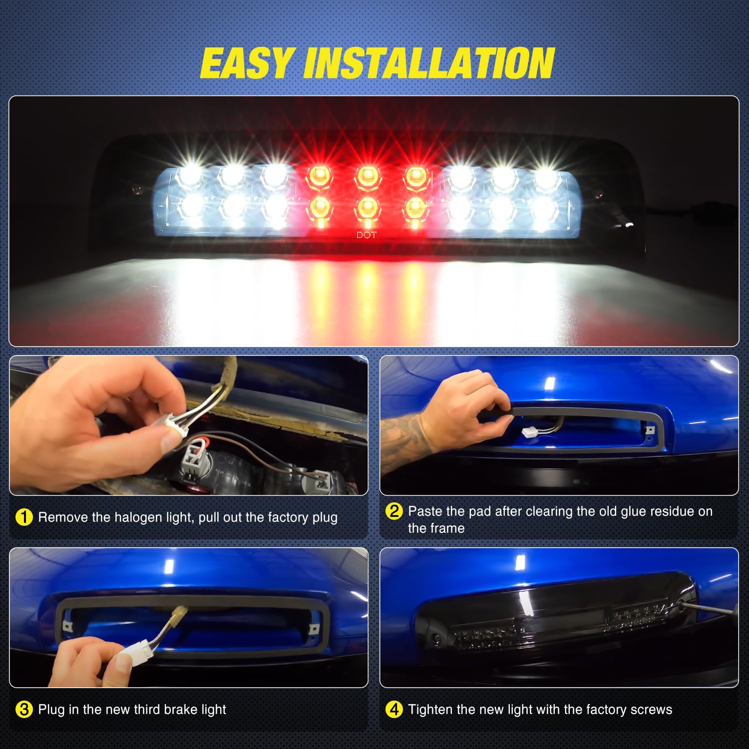Nilight LED Third Brake Light for 2009-2017 Dodge Ram 1500/2500, Smoked Lens, ABS Material, Model NA913