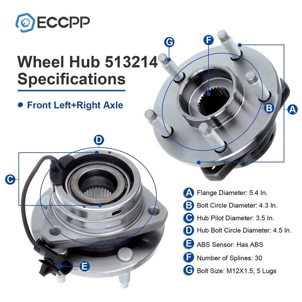 ECCPP 513214 Front Wheel Hub Bearing Assembly fit for 04 05 06 07 08 09 10 11 12 Chevy Malibu 08-10 Chevy Cobalt HHR SS ONLY 05-