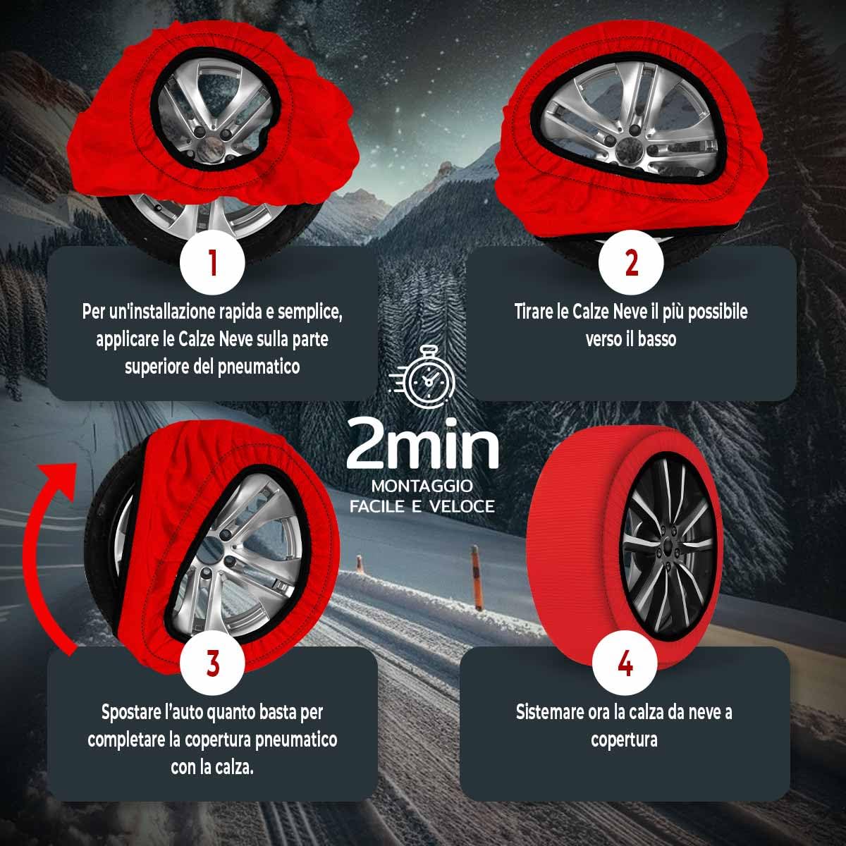 Carall Snow Socks For Car, Red Color, Size Xl, Textile Snow Chains, Easy Assembly In 2 Minutes, Approved En 16662-1 (Red, Xl)