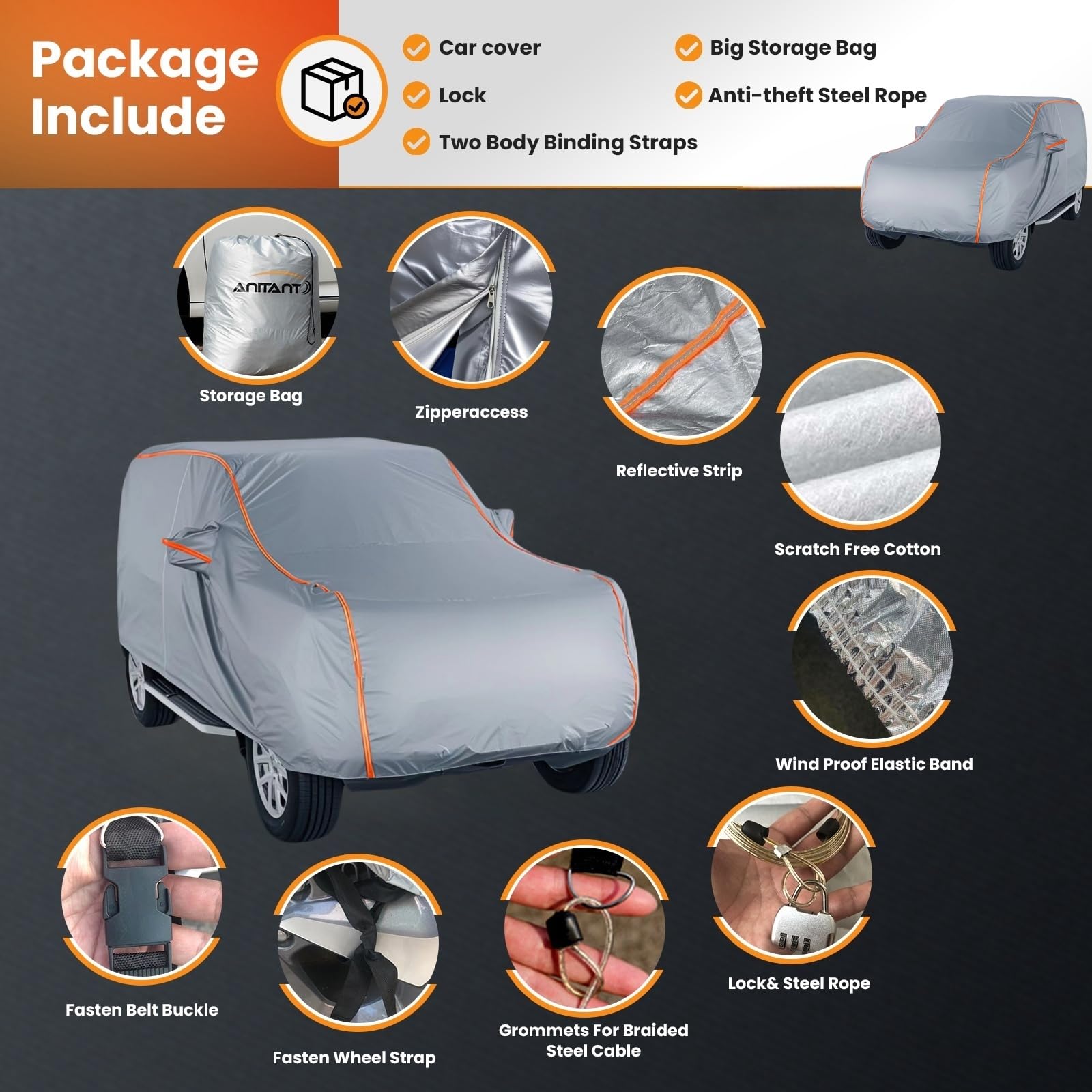 Anitant Suv Snow Cover Protector,Suv Cover Waterproof All Weather, Winter Cover For Suv,Car Covers For Suv All Weather Waterproo