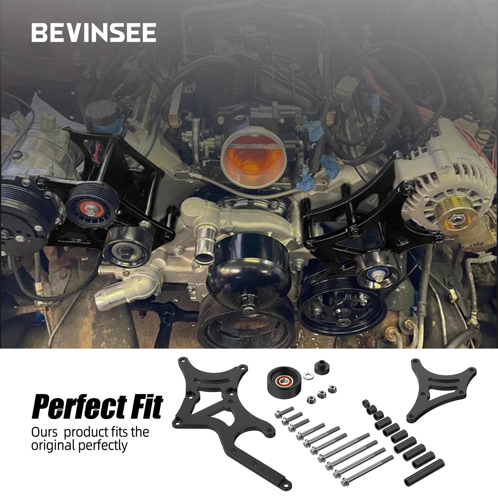 Bevinsee LS Truck Alternator/Power Steering Pump Bracket SUV Driver Side Compatible with Chevrolet GMC Silverado Sierra Yukon Ta