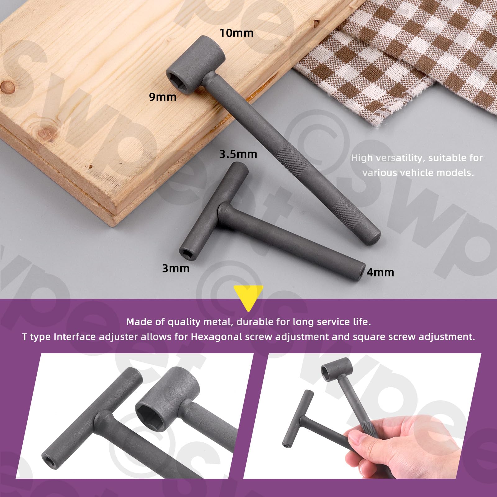 Swpeet 4Pcs Adjusting Valves Tools Set, Motorcycle Engine Valve Screw Adjusting, Include Square Hole Tool, Hexagonal Hole Tool,