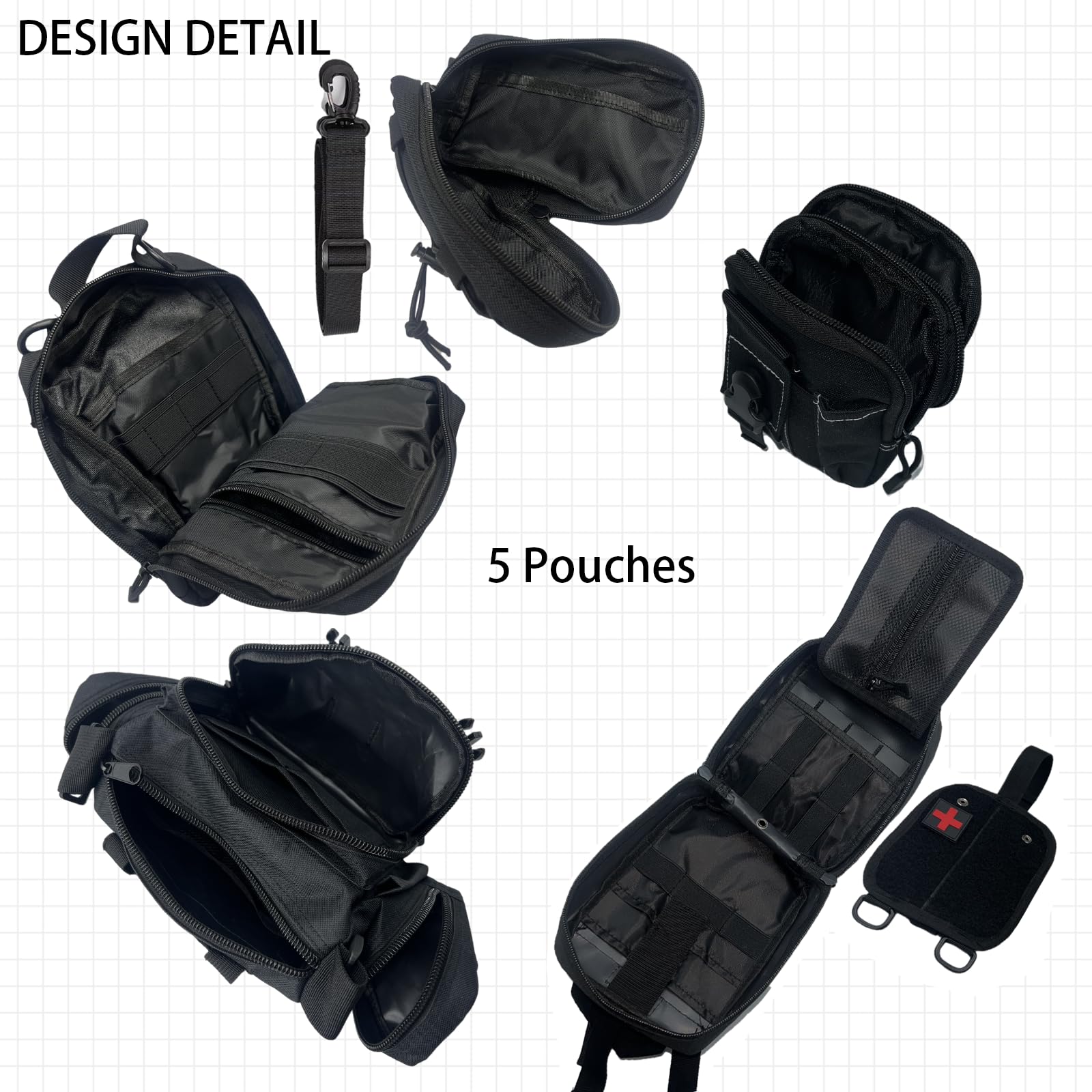 MEAUTELE Tactical Molle Car Seat Back Organizer - 6 Pack with 5 Detachable Pouches, 1000D Nylon, Black for Trucks & SUVs