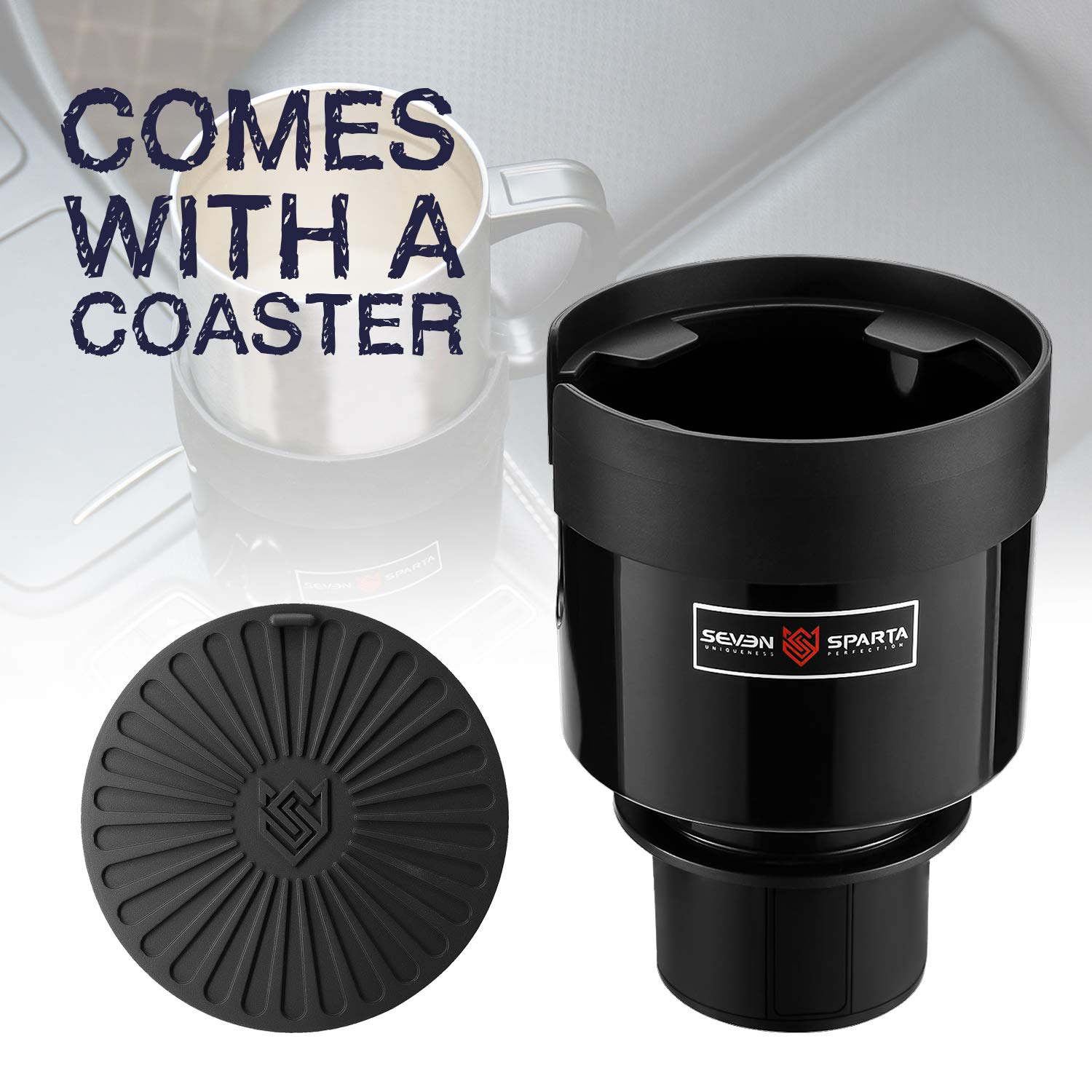 Seven Sparta Car Cup Holder Expander, Adjustable Base, Compatible with Hydro Flasks & Yeti Ramblers, Black, Model CP1210