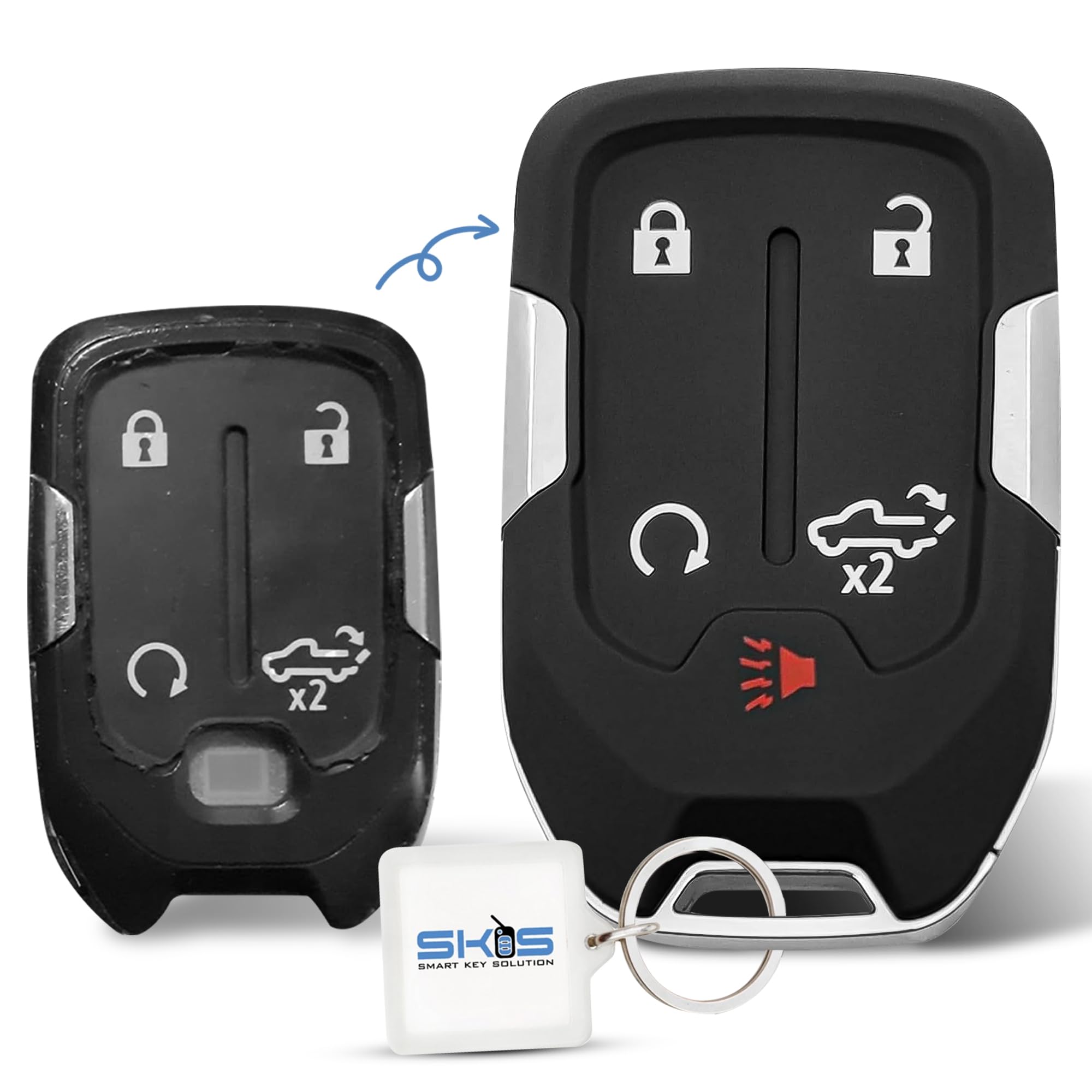 Smart Key Solution Key Fob Shell for GMC Sierra & Chevy Silverado, 5 Buttons, Replacement Remote Case, 2019-2024 Models