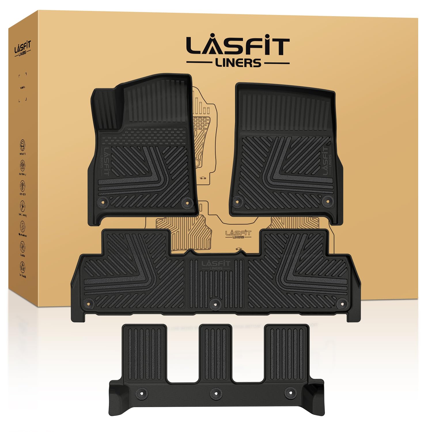 Lasfit Floor Mats For Rivian R1S 2022-2024, All Weather Floor Liner Tpe Custom Fit Car Mats For Rivian R1S 1St & 2Nd & 3Rd Row R