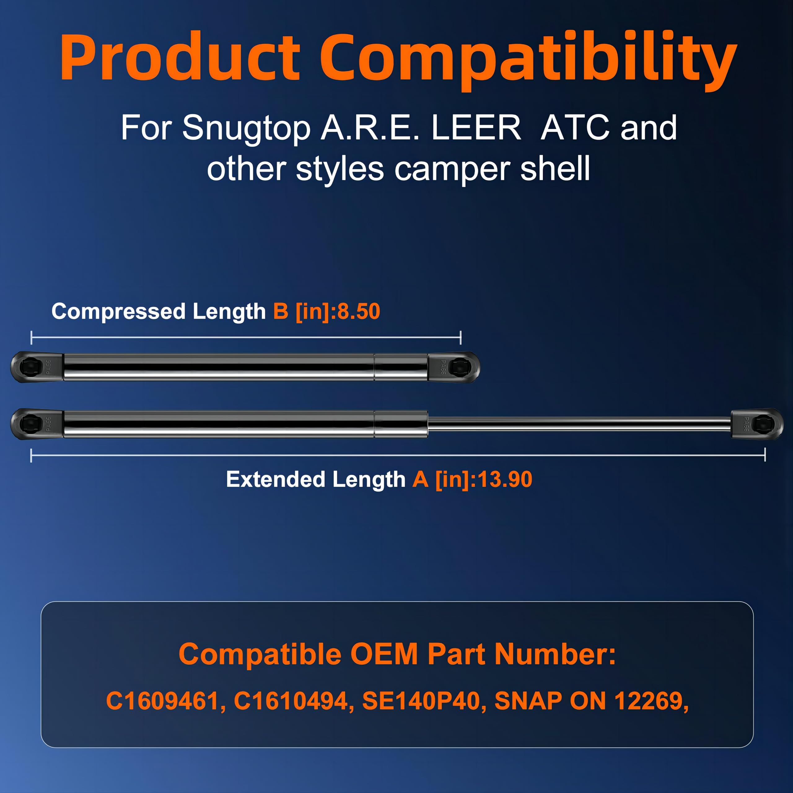 Euplokeer C16-09461 Sx140P40 14In 40Lb/178N Gas Shock Strut Lift Support For Leer Are Camper Shell Window, Snugtop Truck Topper