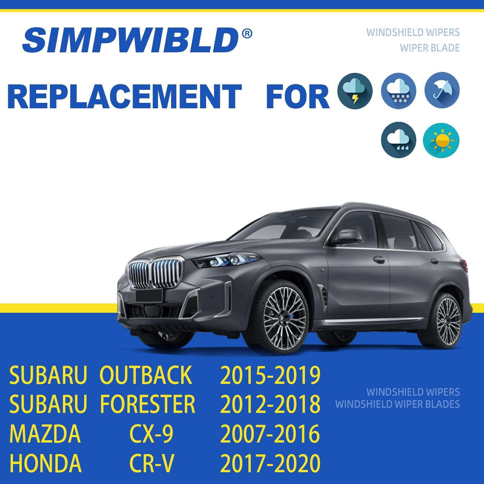 2 Factory Wiper Blades Replacement For 2019-2020 Mazda 3/2007-2016 Mazda CX-9/2015-2019 Subaru Outback Original Equipment Windsh