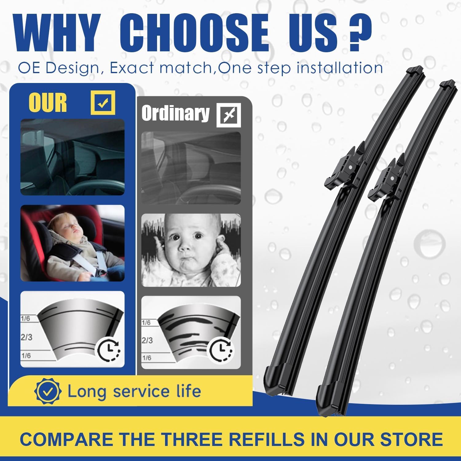 ANRDDO Windshield Wiper Blades Set for Ford Escape 2013-2019 - 3 Rubber Blades (28"+28"+11") with Pinch Tab Design