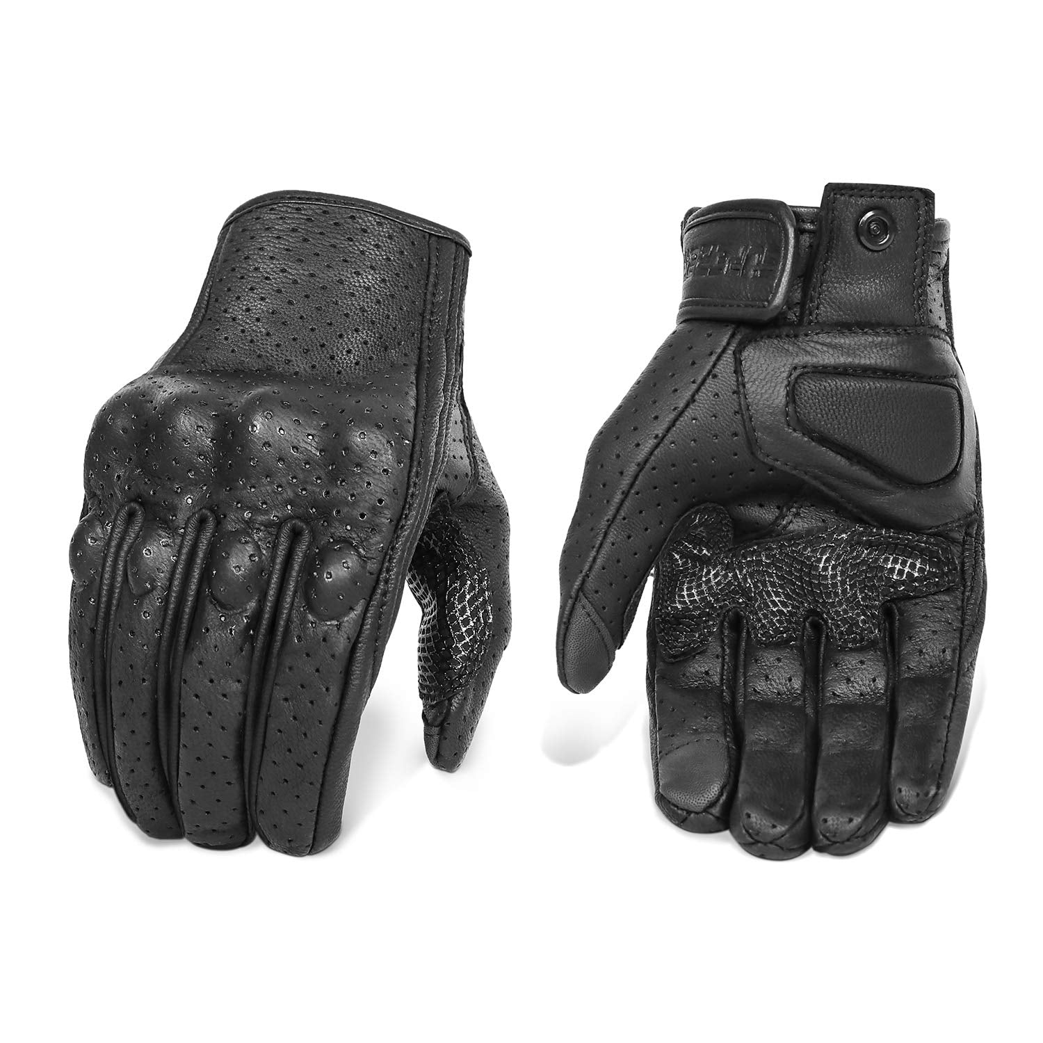 Updated Mens Leather Motorcycle Gloves With Two Touchscreen Fingers Anti-Slip Motorbike Racing Gloves (Updated,Perforated, Xxl)