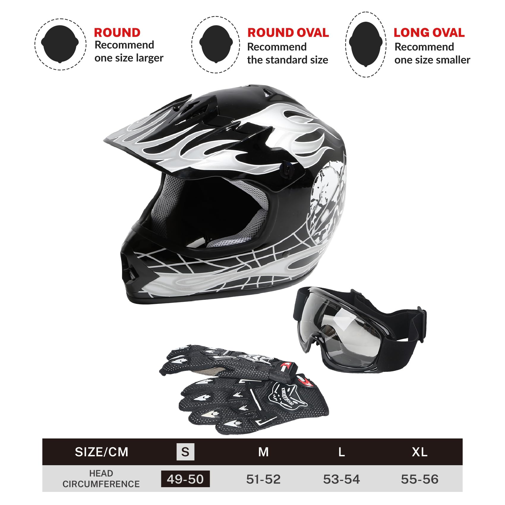 Tct-Motorparts Dot Youth Kids Motocross Atv Helmets Four Wheeler Offroad Street Dirt Bike Go-Kart Bmx Mx Full Face Helmet Black
