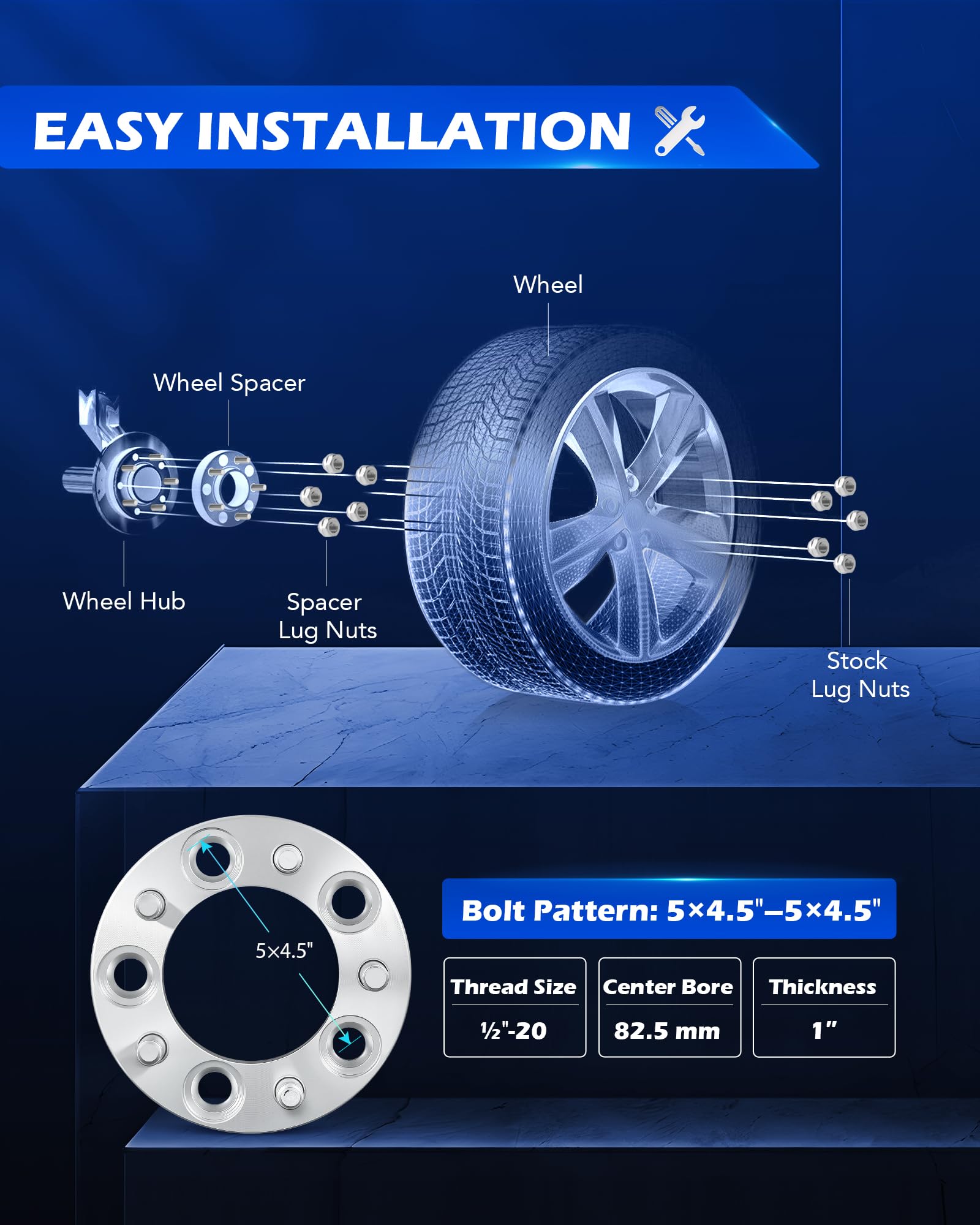 Orion Motor Tech 5X4.5 Wheel Spacers, 1 Inch Spacers With 1/2-20 Studs Compatible With Jeep Wrangler Tj Yj Grand Cherokee Ford E