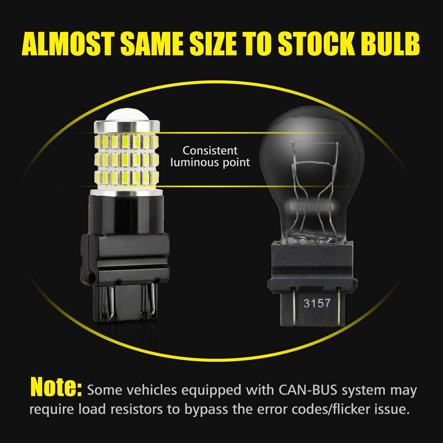 Auxlight 3157 3156 3057 4157 3157K Led Bulbs Xenon White, Ultra Bright 57-Smd Led Replacement For Back Up/Reverse Lights, Brake/Tail Lights, Turn Signal/Parking Or Running Lights (Pack Of 2)
