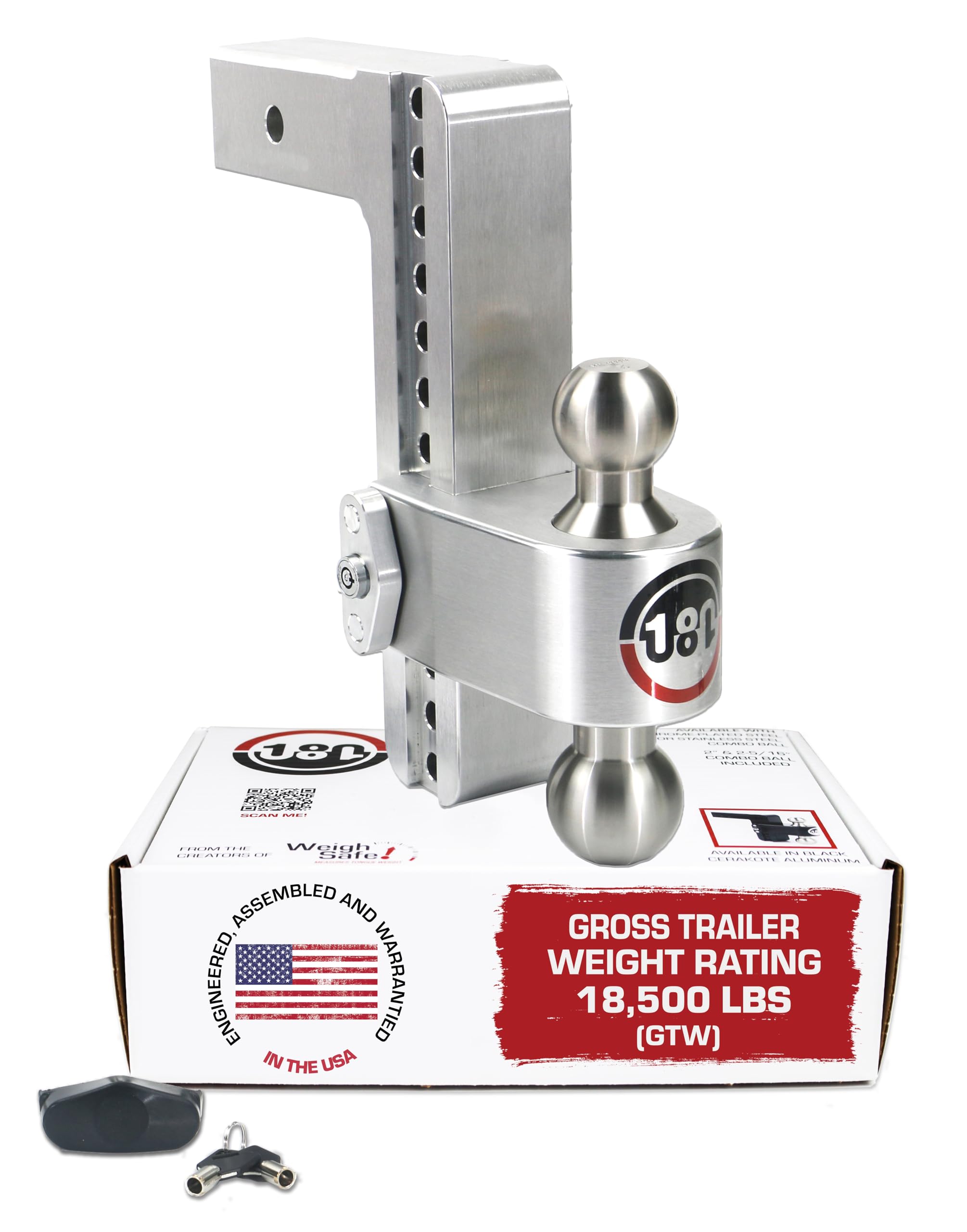 Weigh Safe Adjustable Trailer Hitch Ball Mount - 10 Adjustable Drop Hitch For 2.5 Receiver - Premium Heavy Duty Aluminum Trailer Tow Hitch W/ Stainless Steel Tow Balls (2 & 2 5/16) - 18,500 Gtw