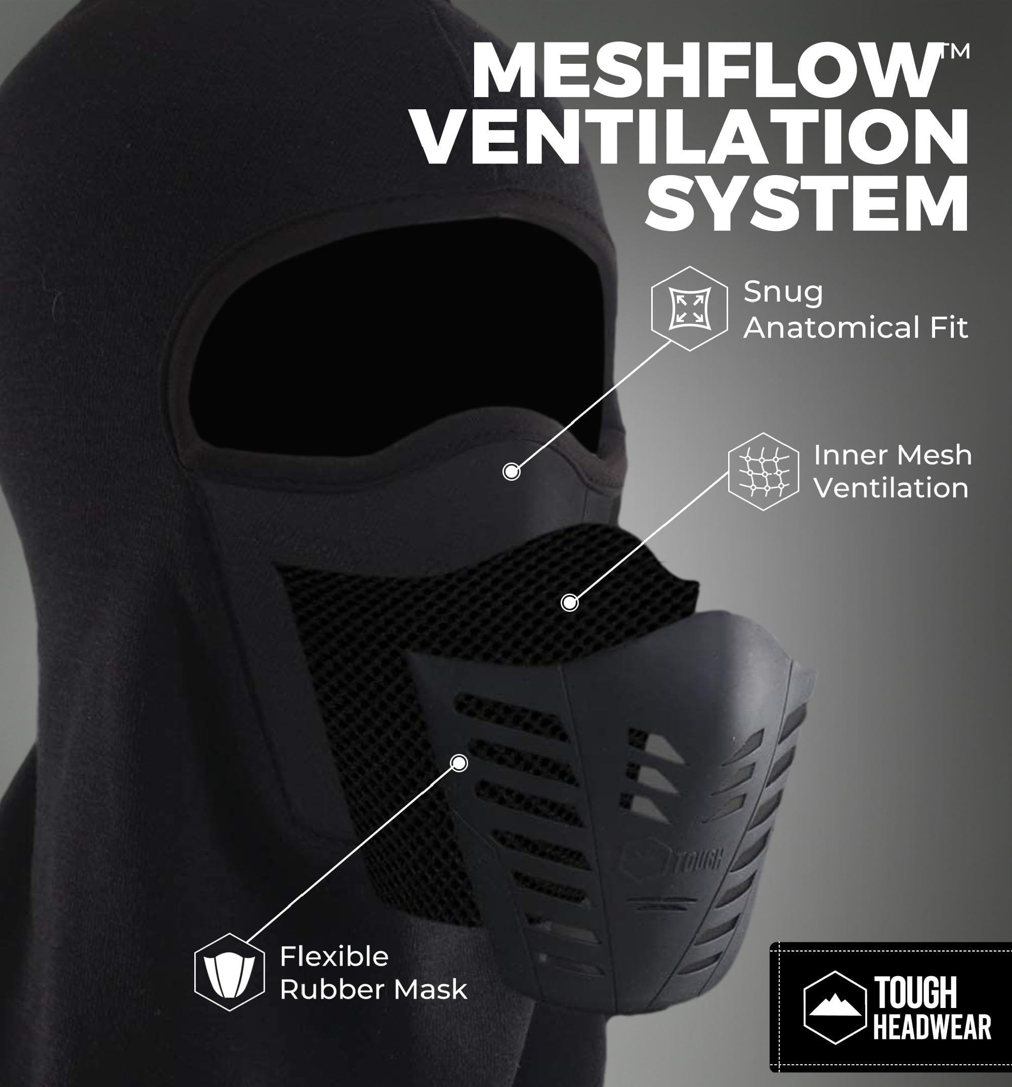 Tough Headwear Balaclava Ski Mask - Thermal, Breathable, One Size, Black, Polar Fleece for Cold Weather