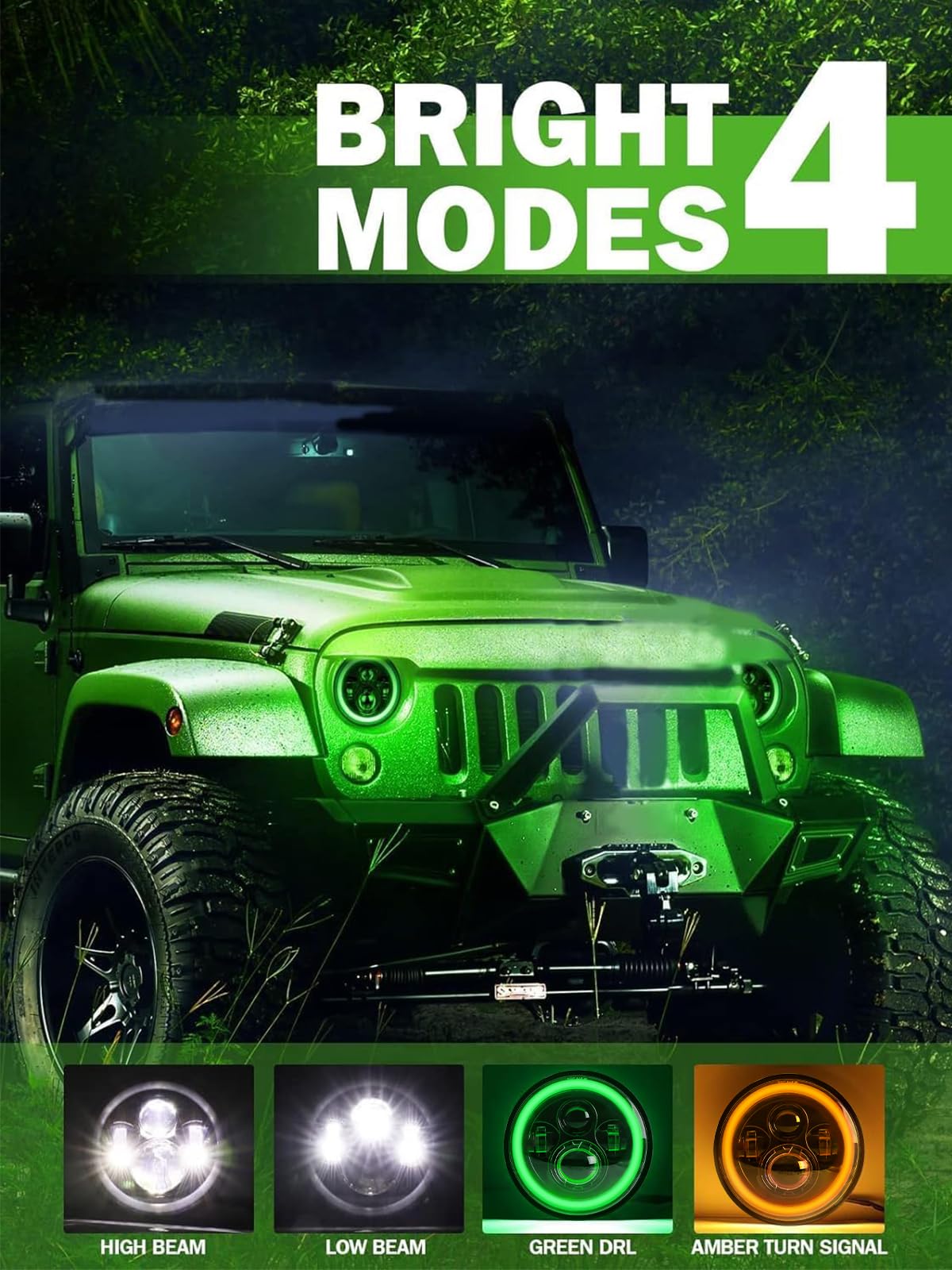 UNI-SHINE 7" LED Headlight with Amber Turn Signal, Hi/Lo Beam, Ghost Green - DOT Approved for Jeep Wrangler JK TJ CJ, Truck SUV
