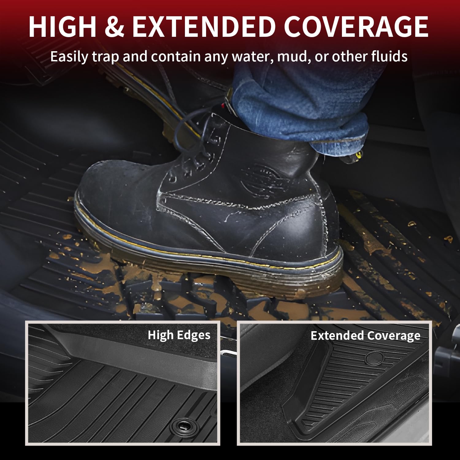 Lasfit Floor Mats For Toyota Tacoma 2016-2023 All Weather Tpe Custom Floor Liner For Tacoma Car Mats Front 1 Row Mats, Black
