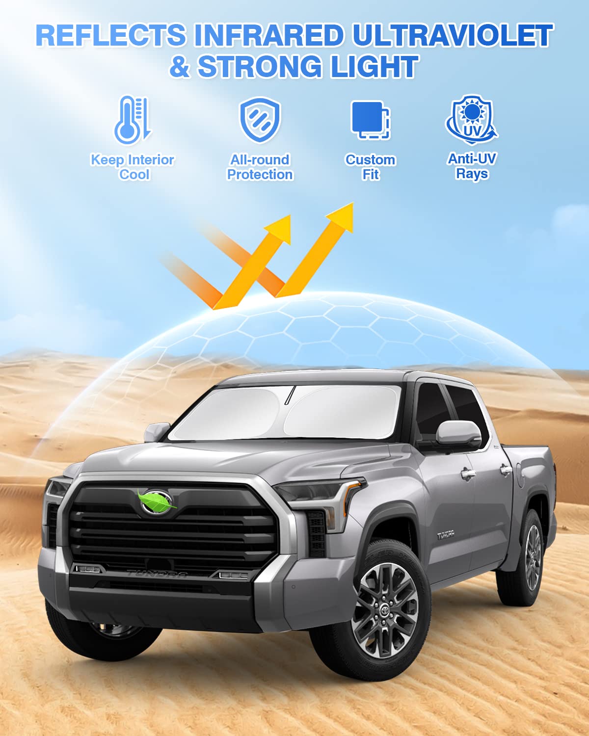 Canvcle Windshield Sun Shade for 2022-2025 Toyota Tundra, Black, 6PCS, Polyester, Side & Rear Window Privacy Protection