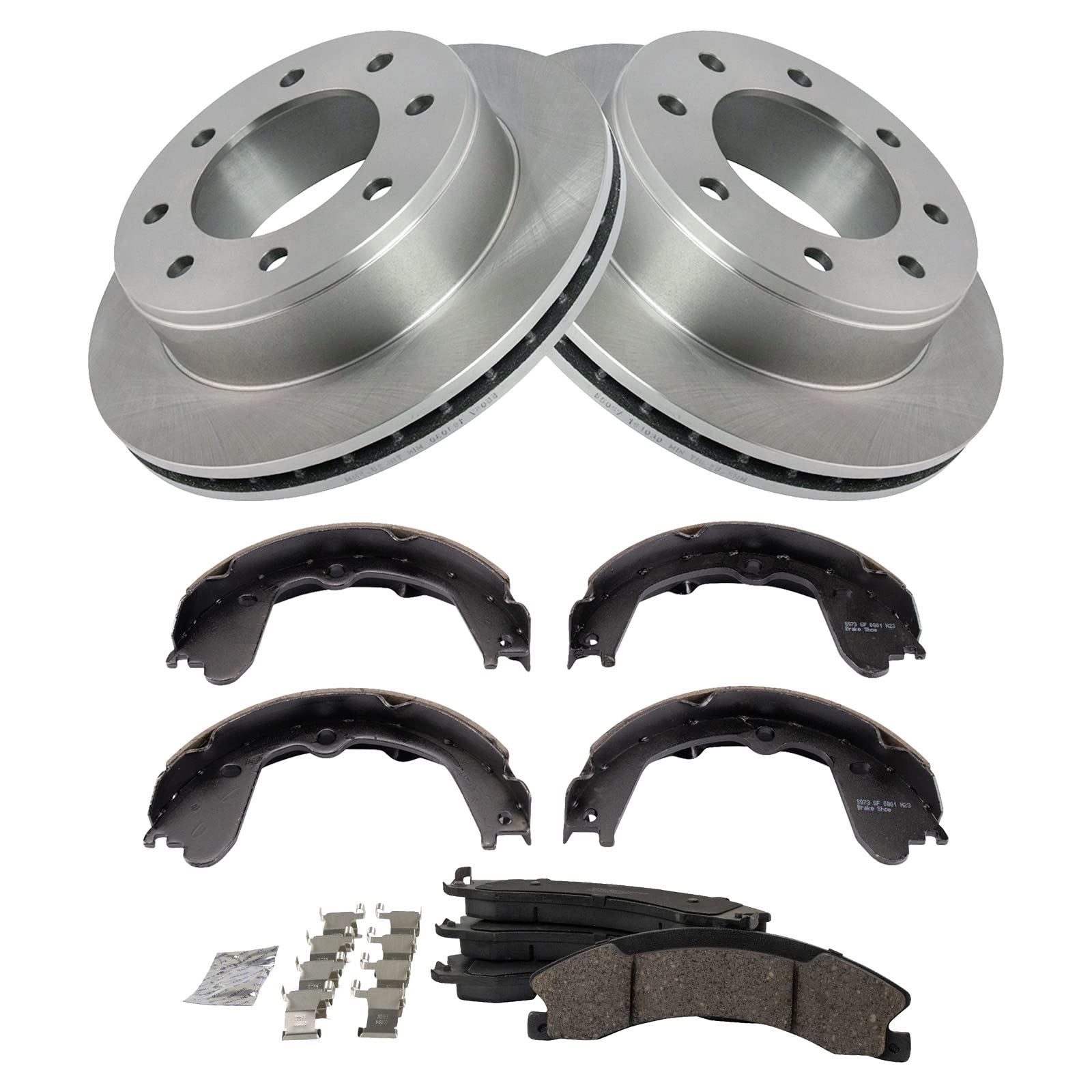 Trq Rear Brake Pad & Rotor Kit Brake Pads Brake Rotor Parking Brake Shoe Set Ceramic Compatible With 2009-2019 Chevrolet Express