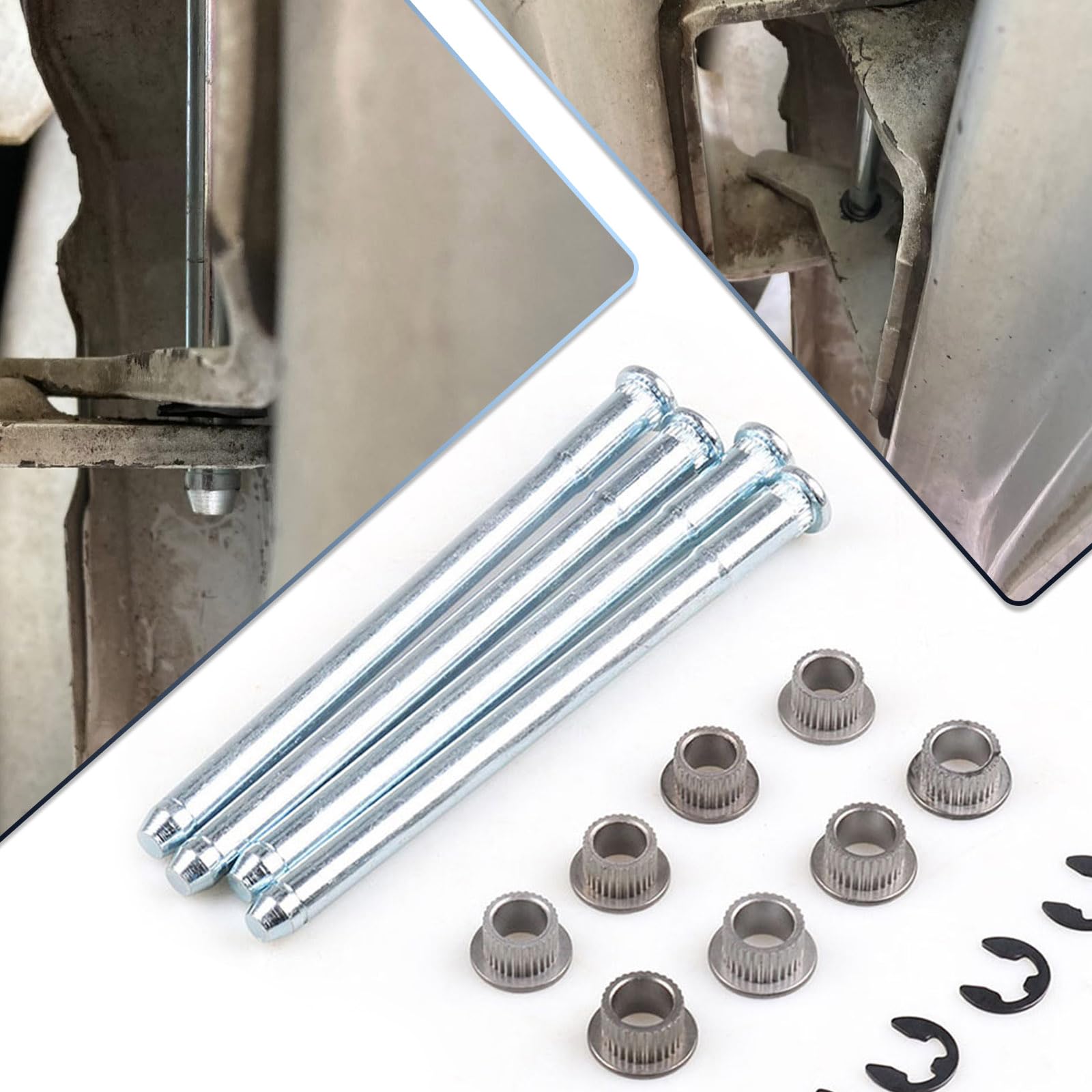 Flygun 16 PCS Car Door Hinge Pin Kit, Metal Rustproof Stabilized Door Hinge Roll Pin and Bushing Repair Kit, with E-Ring Clamp M