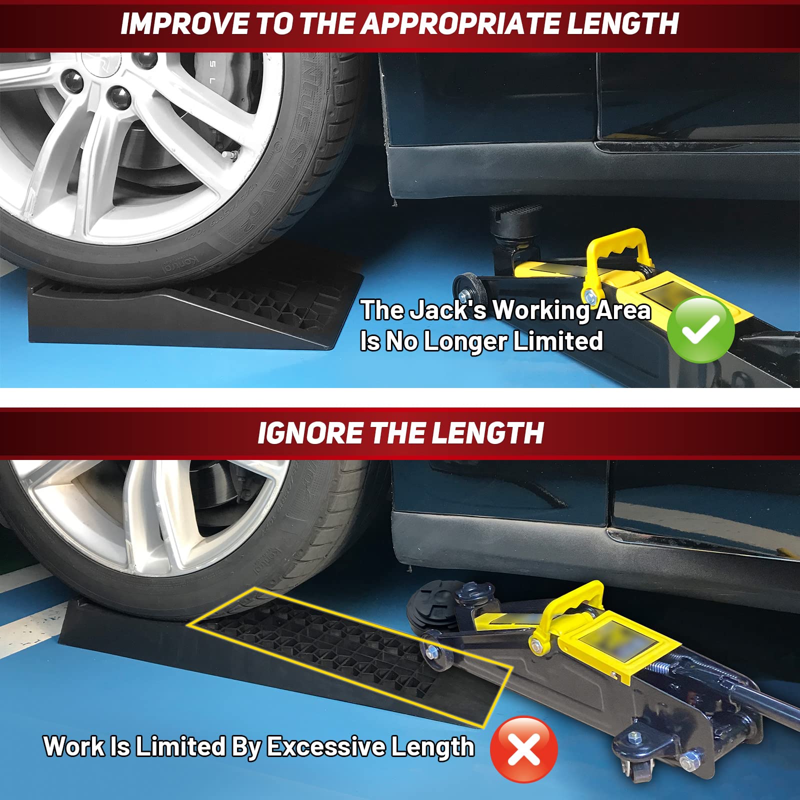 ROBLOCK Car Ramps - Heavy Duty Plastic Ramps for Low Profile Cars, 17.5"x10"x3.14", 2 Pack (Model RBTS265)