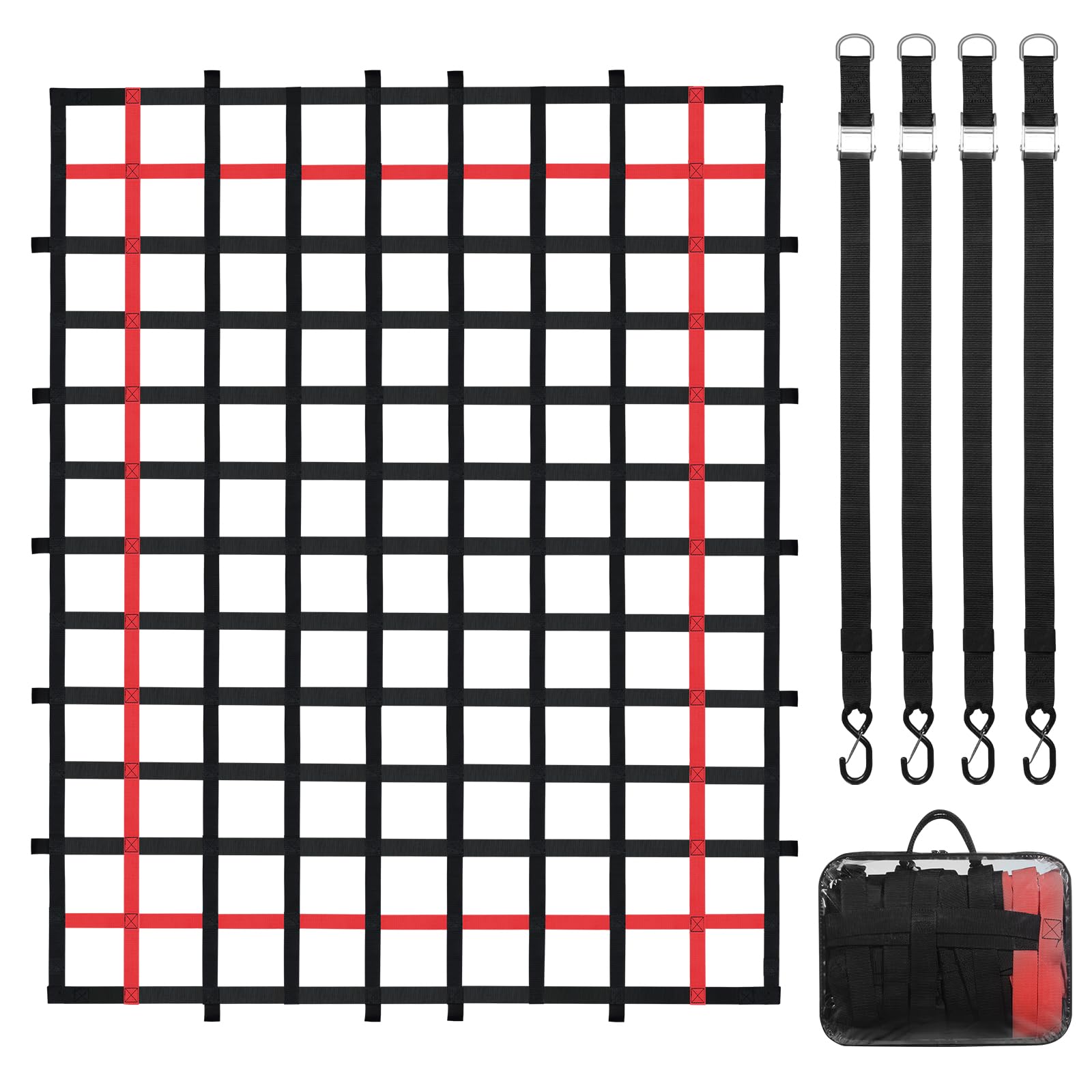 VEVOR Cargo Net, 96 in x 72 in, Heavy Duty Truck Cargo Net for Truck Bed, 4 Adjustable Straps with Buckles and S-Hooks, Wear-Res