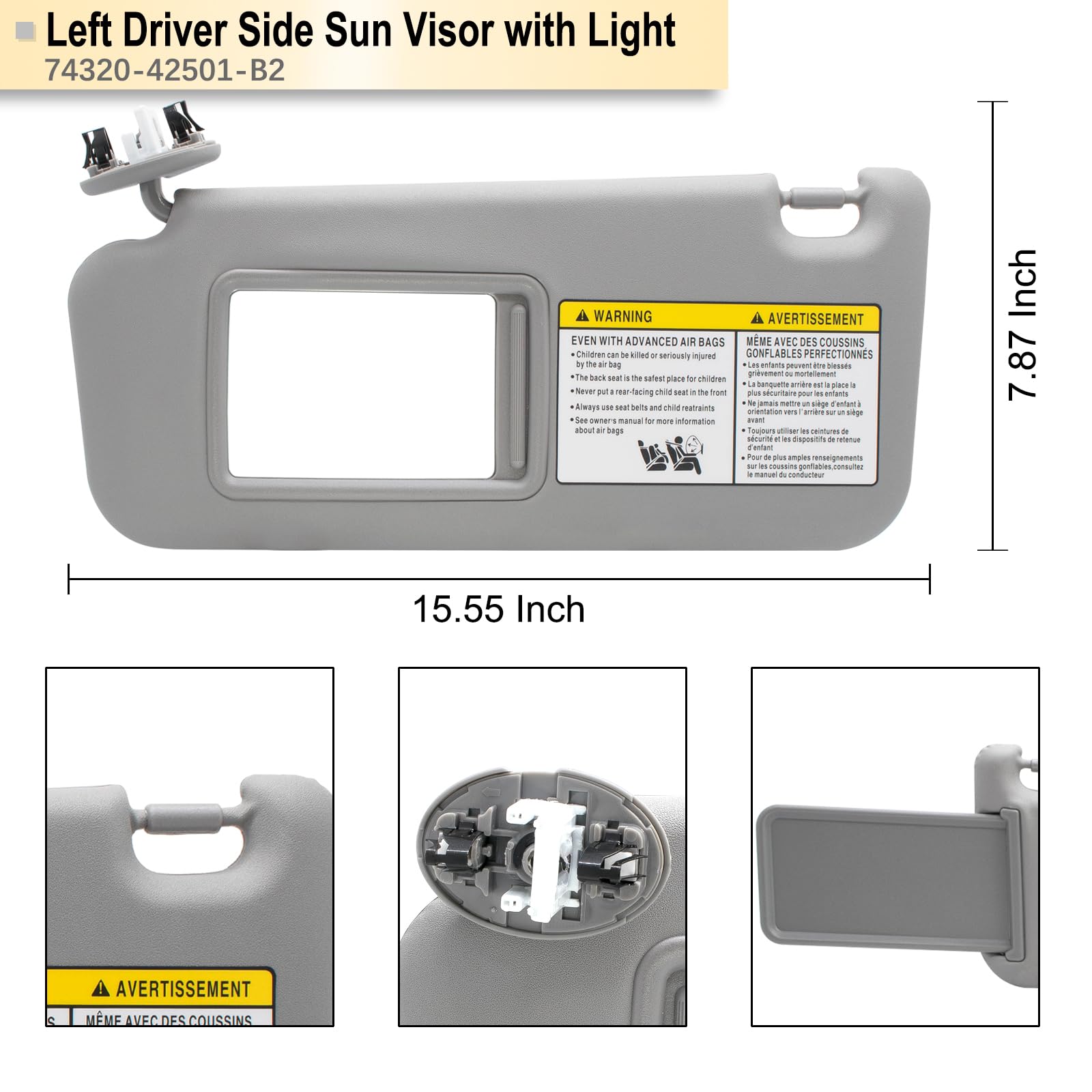 NHILES Left Driver Side Sun Visor Replacement Compatible with Toyota RAV4 2006 2007 2008 2009 2010 2011 2012 2013 with Light Rep