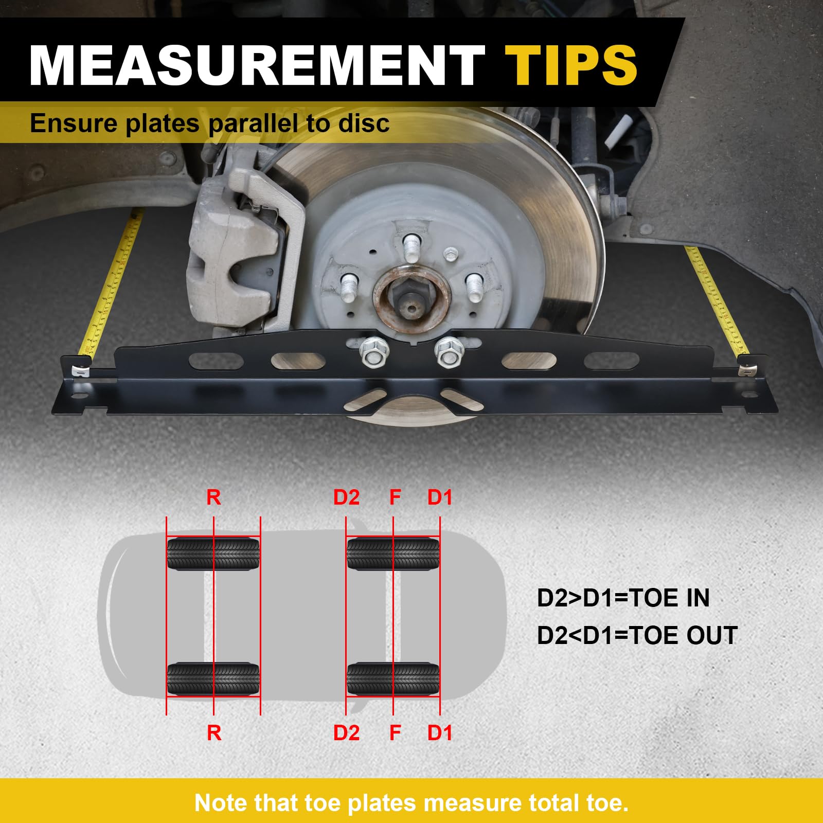SKYJDM 2-Pack Black Wheel Alignment Plates Tool Kit with Measuring Tapes for Car Truck SUV - Durable Toe Plates