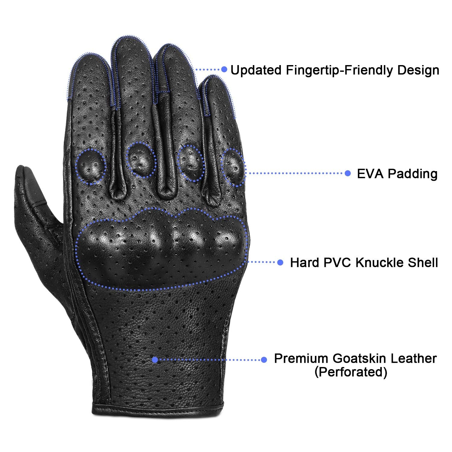 Full Finger Goat Skin Leather Touch Screen Motorcycle Gloves Men/Women S,M,L,Xl,Xxl (Perforated, Xxl)