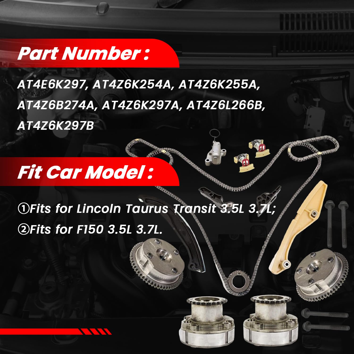 ZumuraAuto Engine Timing Chain Kit - AT4Z6K297A Cam Phaser, Metal, 4 VVT, Compatible with Lincoln Taurus, Transit, Explorer, F150