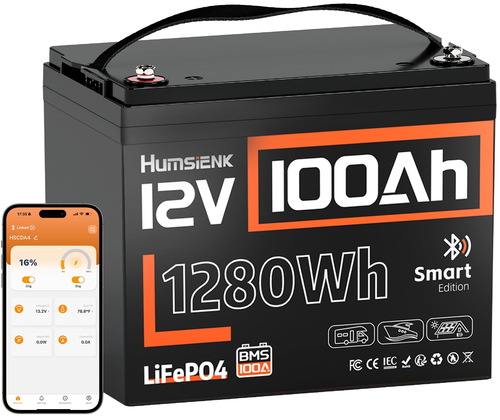 HumsiENK 48V 320Ah (4 Pack 12V 320Ah) LiFePO4 Lithium Battery with Bluetooth, 250A BMS,15000+Cycles 300Ah LiFePO4 Battery, IP65 