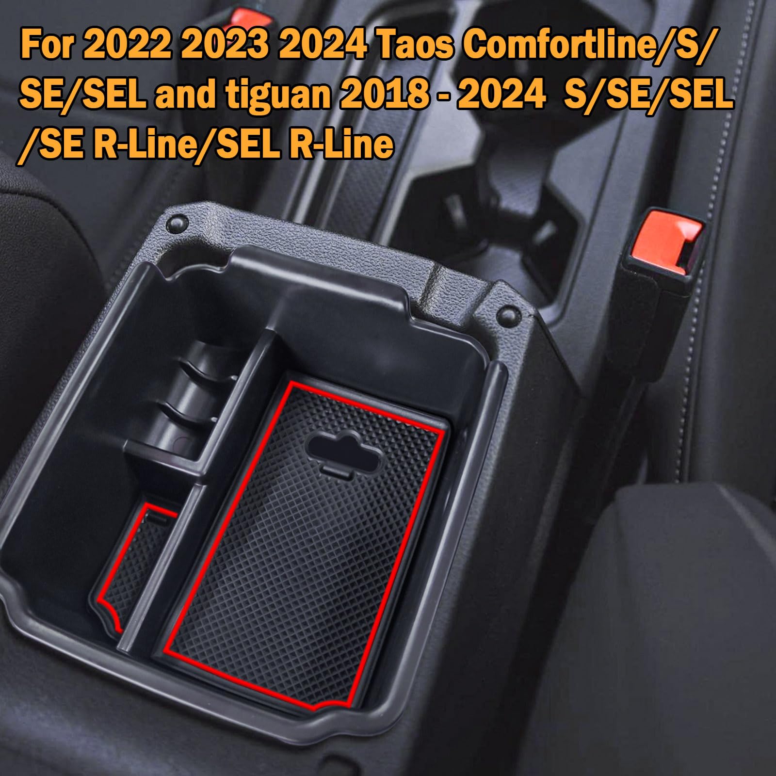 Tacorbo Center Console Organizer Compatible With 2022 2023 2024 Taos And 2018 2019 2020 2021 2022 2023 2024 Tiguan Accessories Armrest Secondary Storage Box, Interior Abs Insert Glove Box Tray,Red