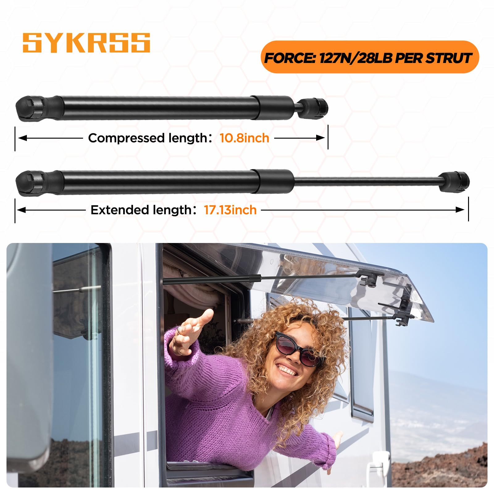 SYKRSS C16-02622 17 '' Gas Strut 17 inch 28Lbs/125N Struts Shock Lift Support Gas Spring for Leer ARE SnugTop Camper Shell Truck