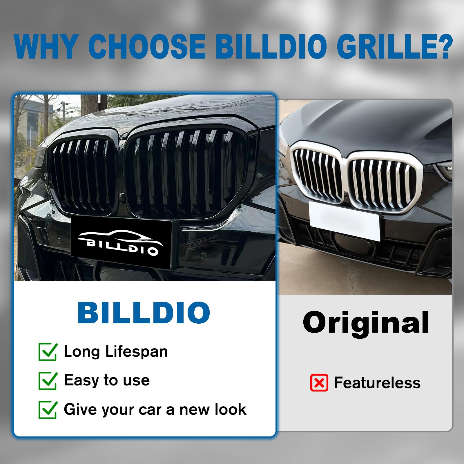 BILLDIO G05 Grill - Gloss Black Kidney Grille for 2024+ BMW X5 G05 - ABS Single Slat Design