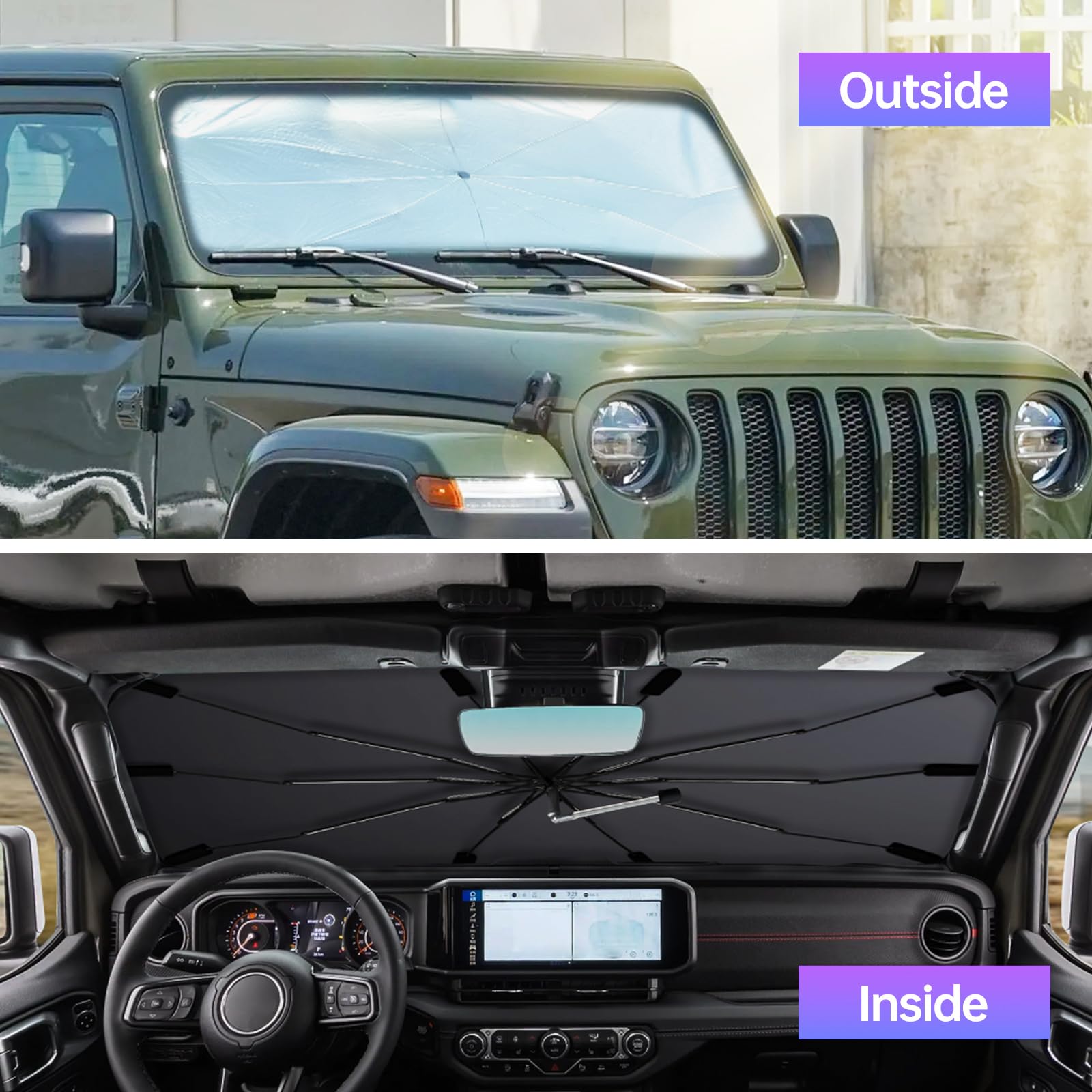 [2025 Upgraded] Windshield Sun Shade Umbrella, Foldable Car Sunshade For Trucks & Suvs With Uv Protection, Heat Insulation & Aut