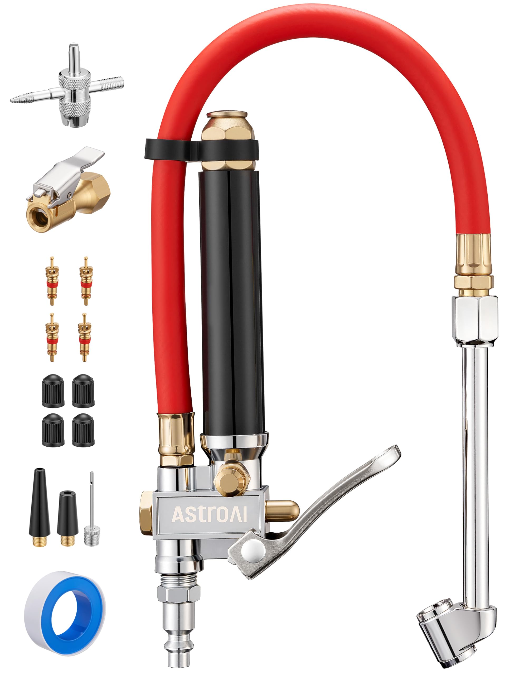 AstroAI T3 Heavy-Duty Tire Pressure Gauge with Inflator, Dual Head Chuck ANSI B40.1 Accurate Air Chuck with Pressure Gauge, 10-1