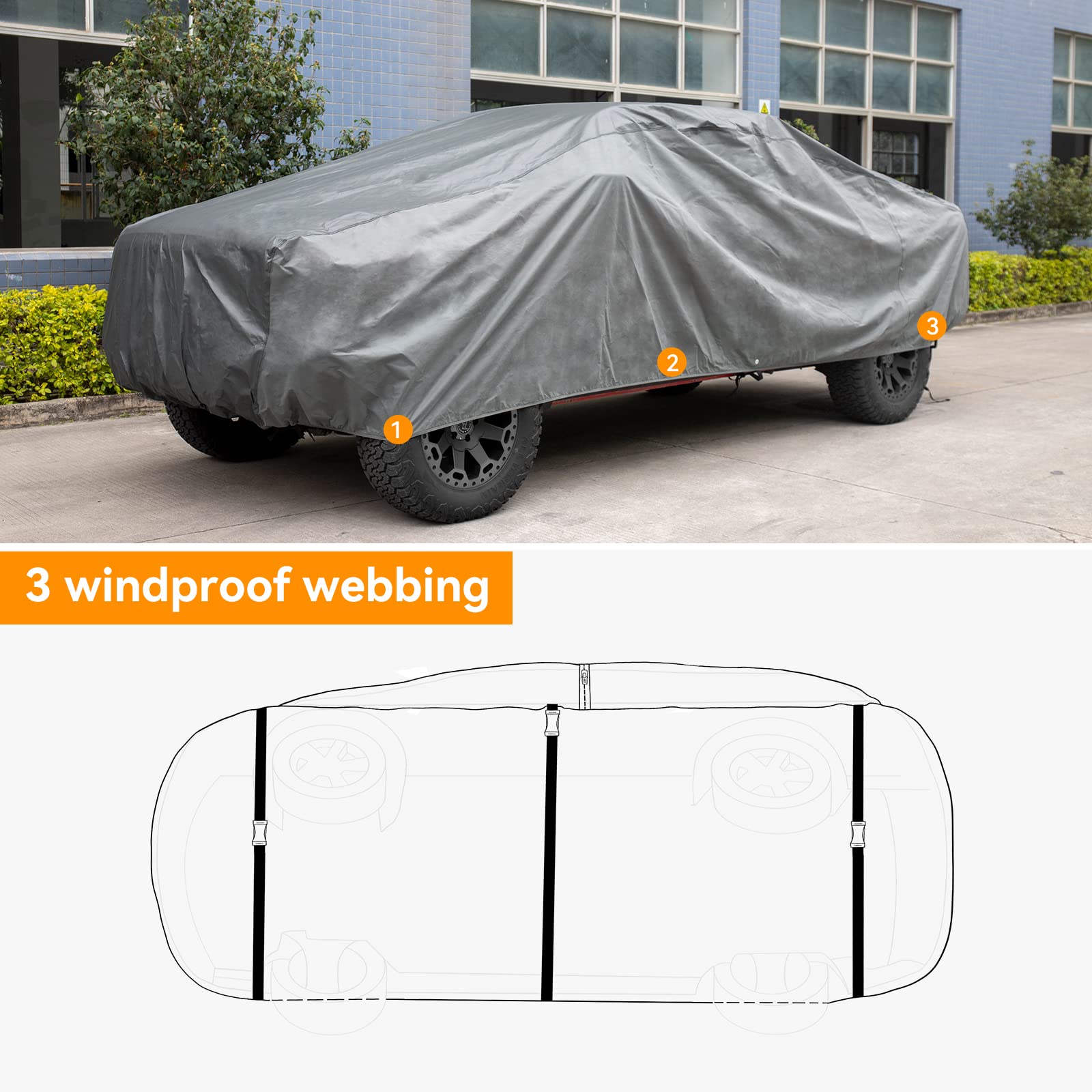 XCAR Ultra Light Waterproof Truck Car Cover for Automobiles All Weather Protection, Windproof & Breathable, Fits Cars Up to 250'