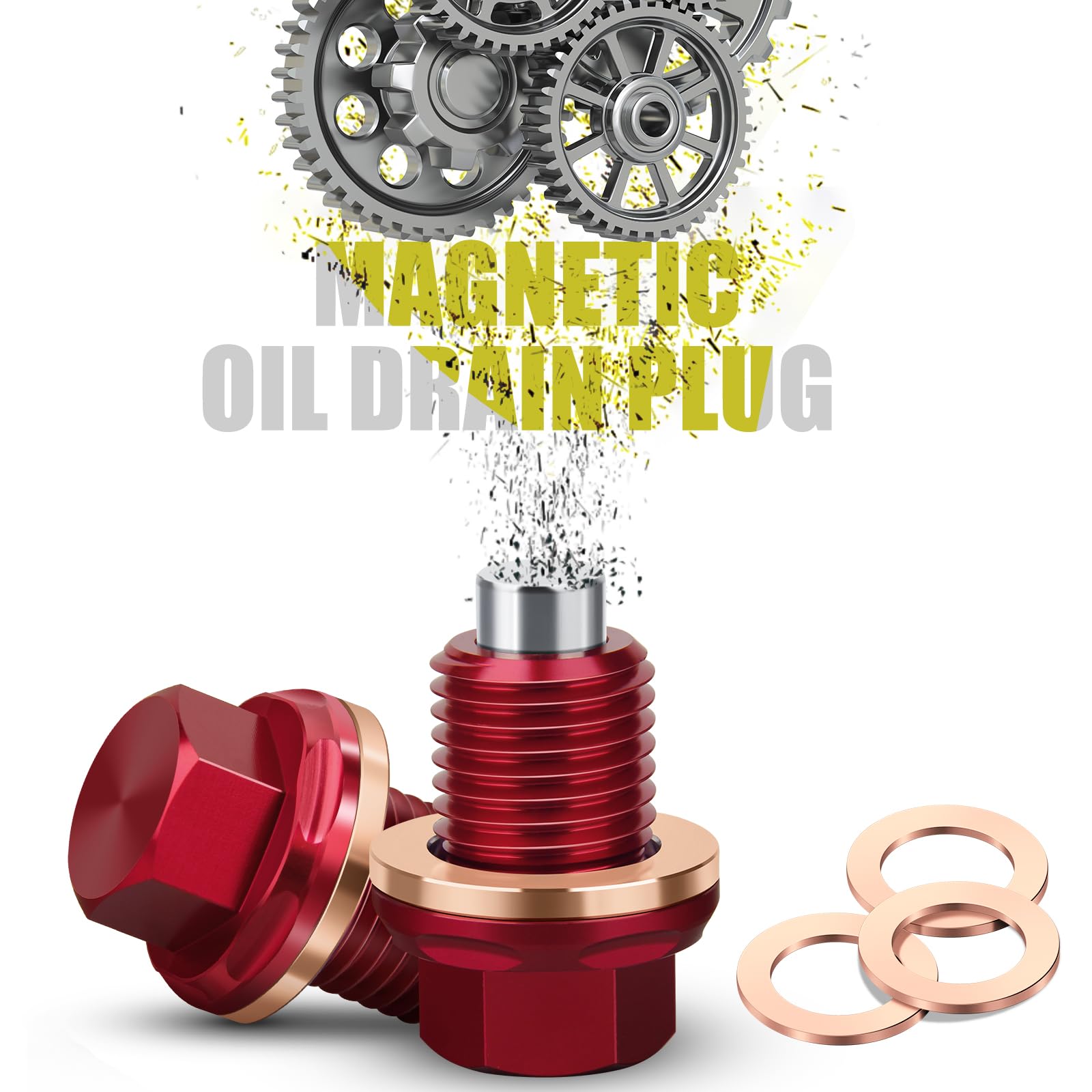 M12 X 1.25 Magnetic Oil Drain Plug 7075 Aluminum Cnc Craft With Crush Washer Gaskets Replacement For Toyota, Lexus, Nissan, Infiniti