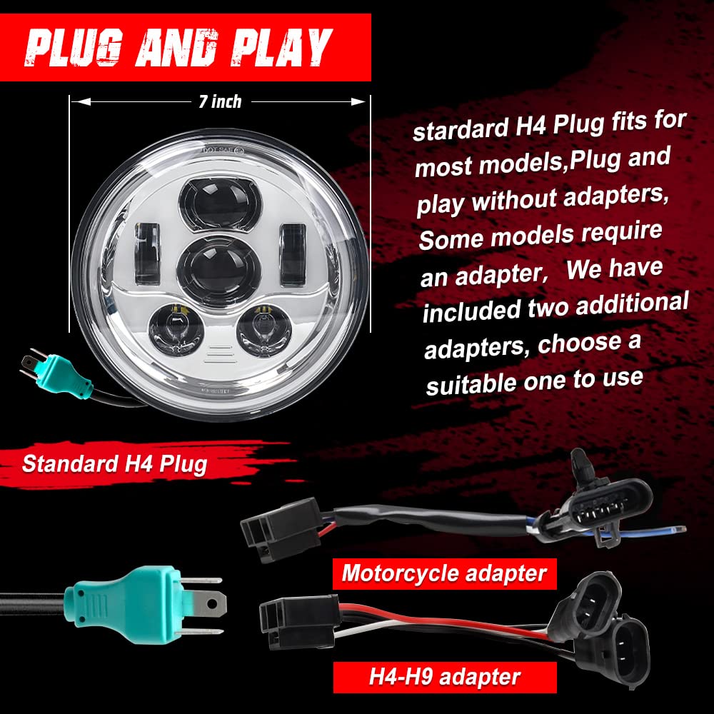 Tugwuetlwu 7 Inch Led Motorcycle Headlight Compatible With Harley Davidson Street Glide Road King Electra Glide Fat Boy Heritage
