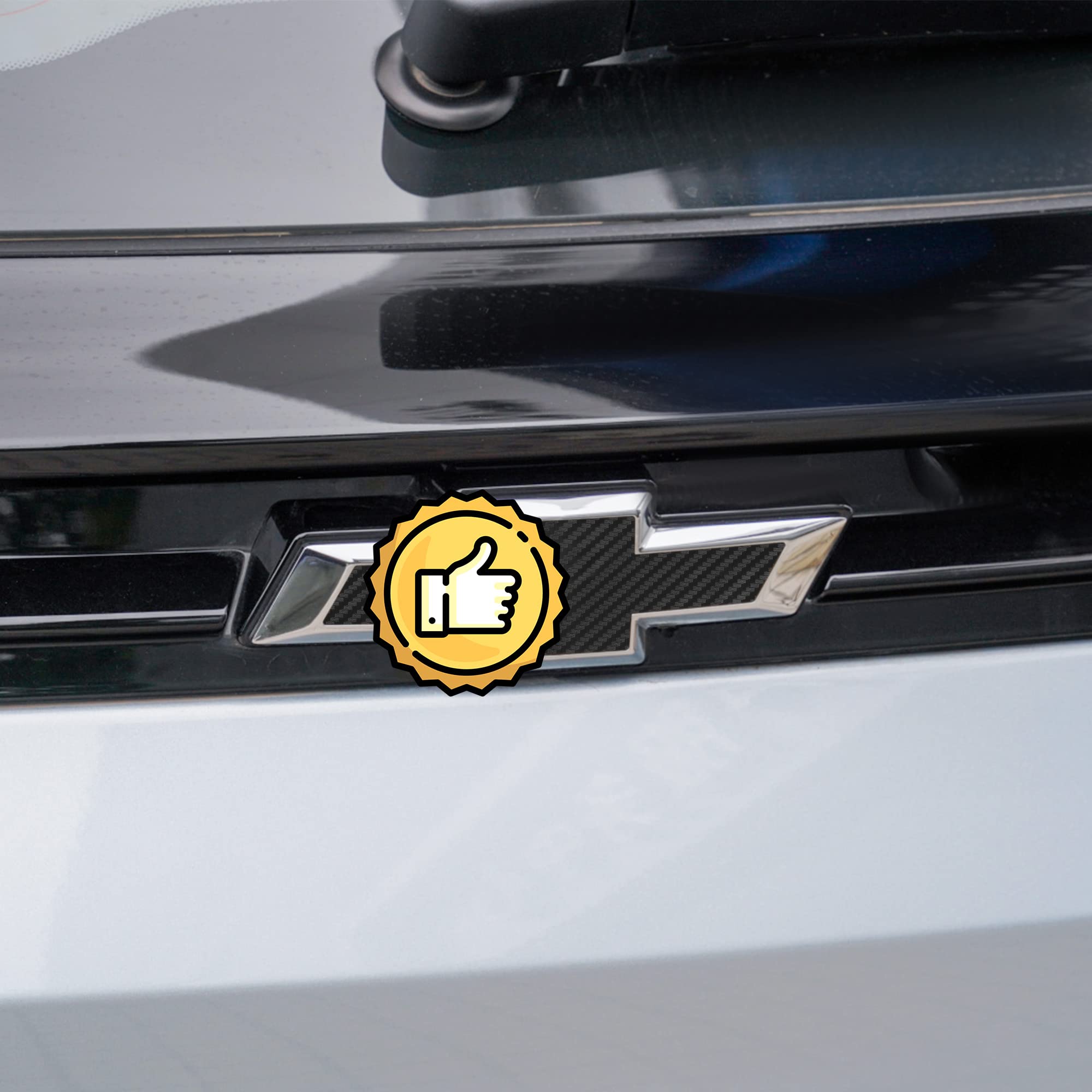 TOMALL Chevy Logo Stickers - 3pcs Vinyl Bowtie Decals, 11.8"x4", Carbon Fiber, Waterproof Car Emblem Overlay for DIY Modification