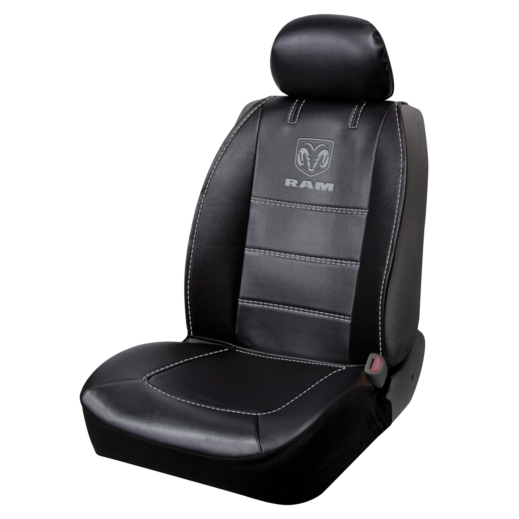 Plasticolor 008628R25 Ram 3-Piece Deluxe Sideless Seat Cover - Gray Logo - 1 Ea, Black